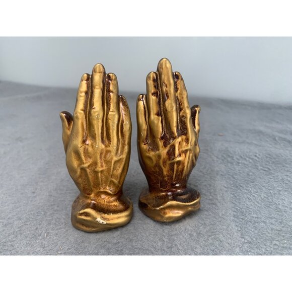 Vintage Lefton Japan Gold Praying Hands Salt & Pepper Shakers 4" Tall 1950s - Picture 8 of 9